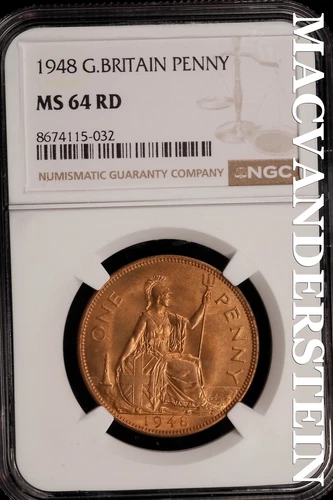 Great Britain: 1948 One Penny - NGC MS 64 RD - Brilliant Uncirculated  #SLi345