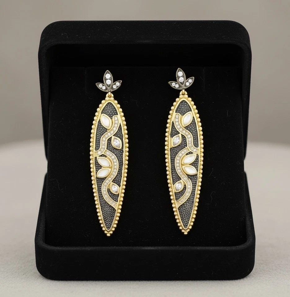 Серьги Freida Rothman 925 Fleur Leaflet MOP & CZ 14K и родиевое покрытие новые без ценников - Изображение 2 из 4