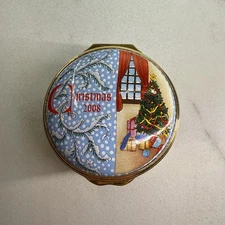 Halcyon Days England Enamel Trinket Box Christmas Presents Under The Tree 2008