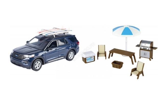 Ford Explorer XLT 2022 bleu miniature 1/24 pour diorama de camping sauvage