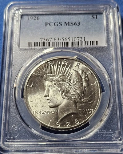 1926 PEACE DOLLAR PCGS MS 63. BLAST WHITE!!!