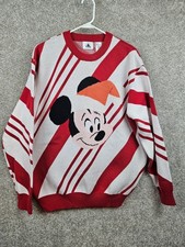 Disney Santa Mickey Mouse Holiday Sweater 2023 Christmas Candy Cane Stripes Lrg