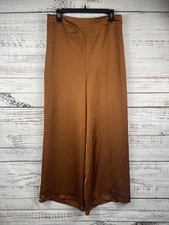 House of Harlow 1960 Pants Womens Large Brown Wide Leg Satin Palazzo Pull On