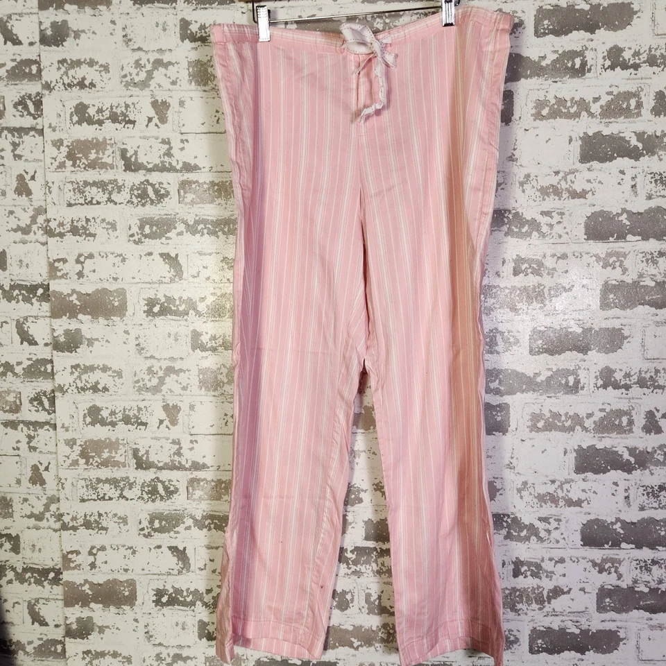 Ralph Lauren Womens Pajama Pants Pink White Stripe Cotton Size XL Casual Comfort - Image 2 of 4