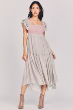 RRP £350 LoveShackFancy Burnley Floral Dress XS UK6 Rayon Off Shoulder Boho Midi