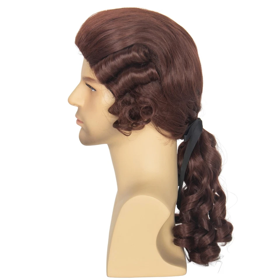 Peluca colonial Miss U cabello marrón peluca en polvo peluca larga ondulada pelucas divertidas para hombres... Foto 4 de 4