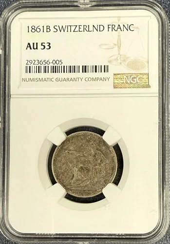 1861 B Switzerland 1 Franc NGC AU 53