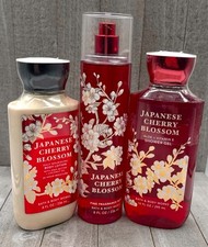 Lot 3 Bath  Body Works Japanese Cherry Blossom Fragrance Mist Lotion Wash Set
