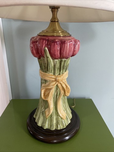 Vintage Wildwood Italian Painted Ceramic Tulip Bouquet Table Lamp Heavy 26” NICE - Picture 3 of 15