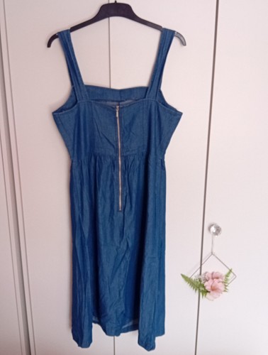 Oasis Denim Midi Dress Size 12 Zip Fastening Button Straps - Picture 4 of 4