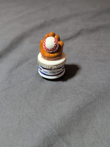 Baseball first little tooth trinket box ceramic 2” Tall Baby Collectible