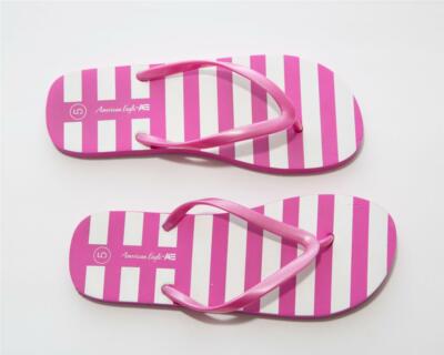American Eagle Girl's Pink Striped T Strap Flip Flop Shoes Size 5 B2