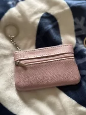 Pink 2 Zipper Leather Small Coin Holder Change Purse Zipper Key Card Wallet