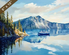 Crater Lake Phantom Ship island oil painting 8x10 Print