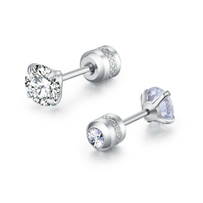 CZ 4mm Prong Set Stud Earrings w/ CZ Surgical Steel (2) Pair