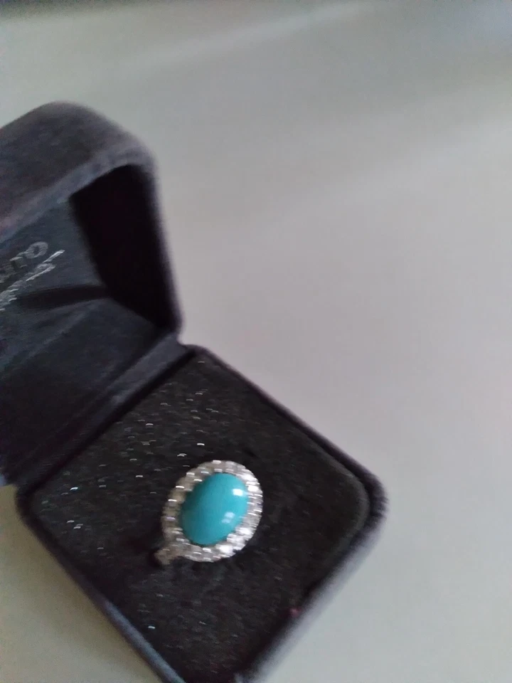 Bezel Set Turquoise & Diamonique Pave' 925 Silver RIng - Image 3 of 4