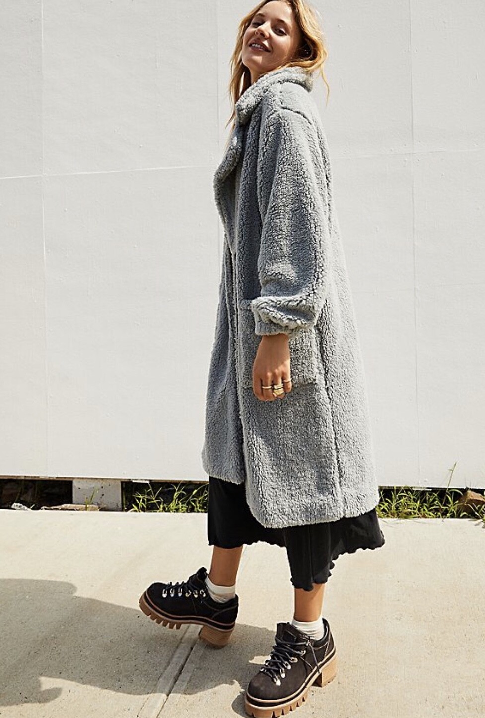 FREE PEOPLE TESSA TEDDY COAT DUSTY BLUE 