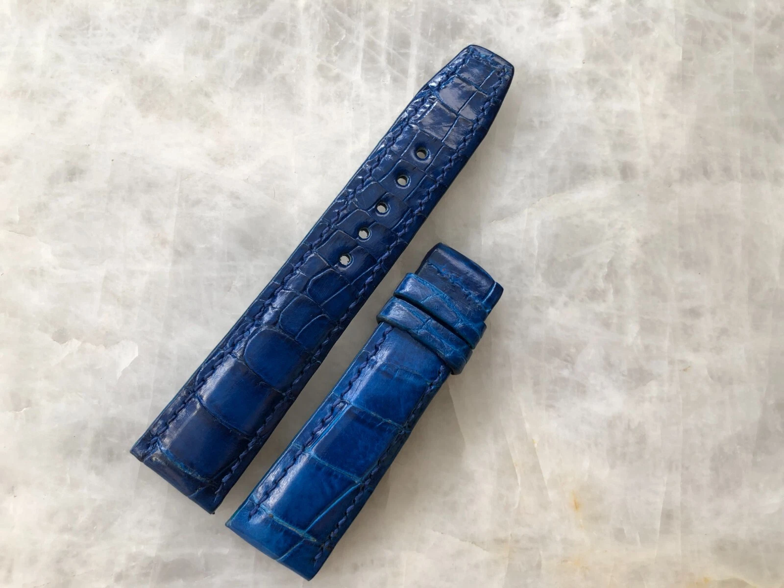 20mm/18mm Blue Alligator Crocodile Embossed Leather Watch Strap Band