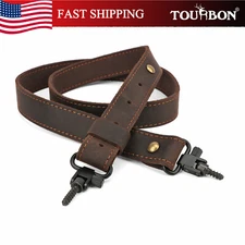 TOURBON Buffalo Hide Leather Rifle Shotgun Sling Gun Strap w/Swivel Studs Screws