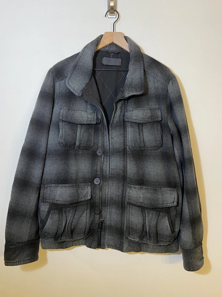 ROGUE STATE Brand Heavy Wool Jacket Coat Plaid Flannel Black Grey Sz M - Image 2 of 4