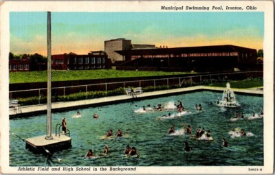 #ad #ad 1940s Vintage Postcard Ironton Ohio Municipal Swimming Pool Tank Stadium Tigers $16.08