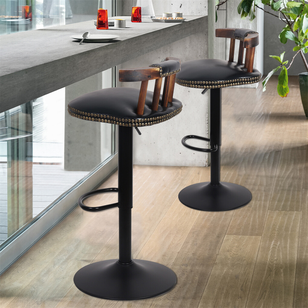 Vintage Industrial Bar Stool Set of 2 Adjustable Lift Swivel Bar