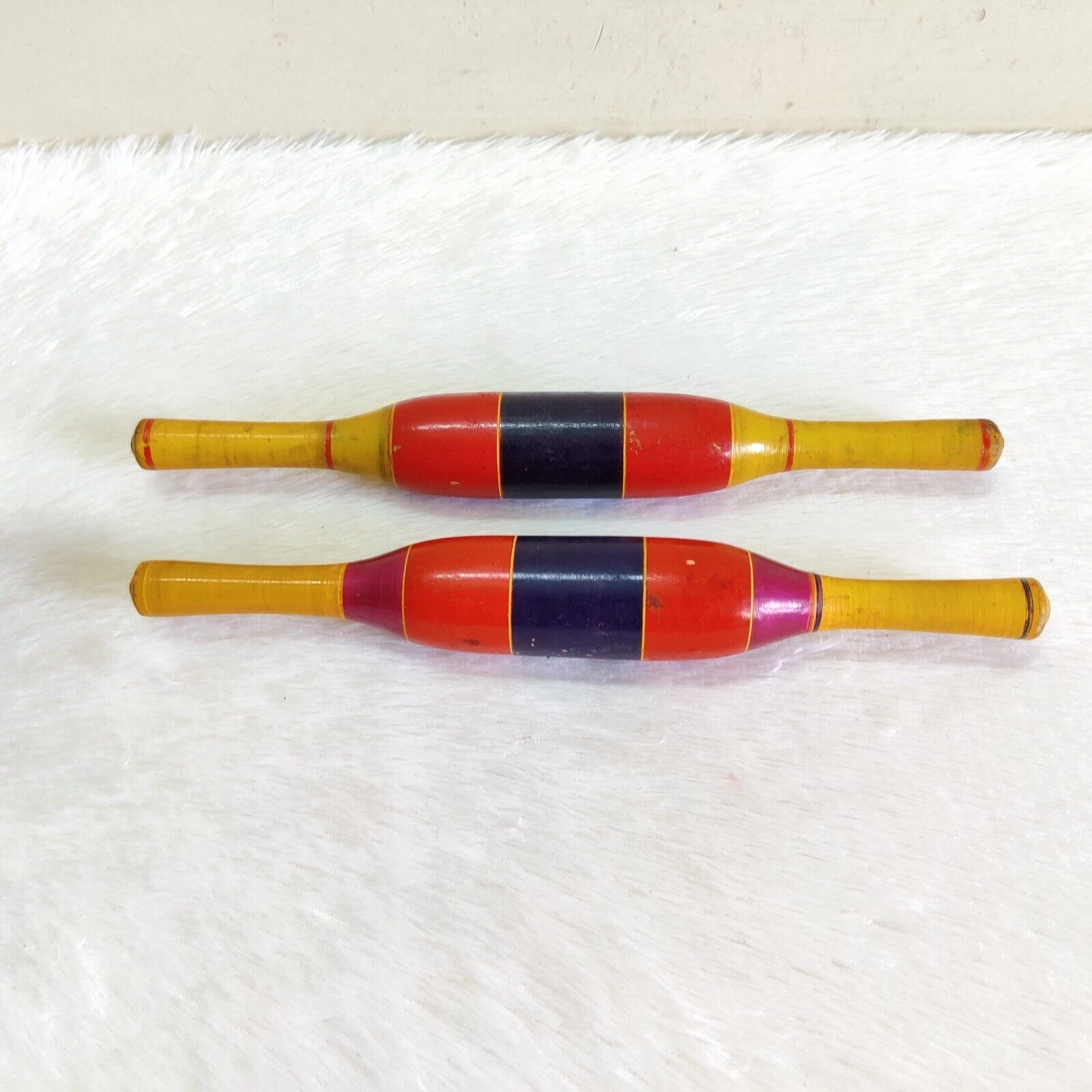 1920 Vintage Handmade Lacquered Tortilla Bread Bakers Wooden Rolling Pin 2Pc W40
