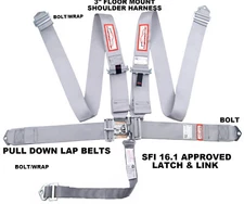 OFF ROAD 5 POINT RACING HARNESS SEAT BELT FLOOR MOUNT BOLT IN SFI 16.1 GREY