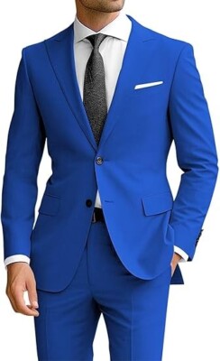 Men's 2Pcs Suit Slim Fit Suits for Men Two Button Blazer Formal Business Jacket