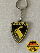 ALL NEW Volvo Prancing Moose Yellow on Smoked Nickel 2” Keychain