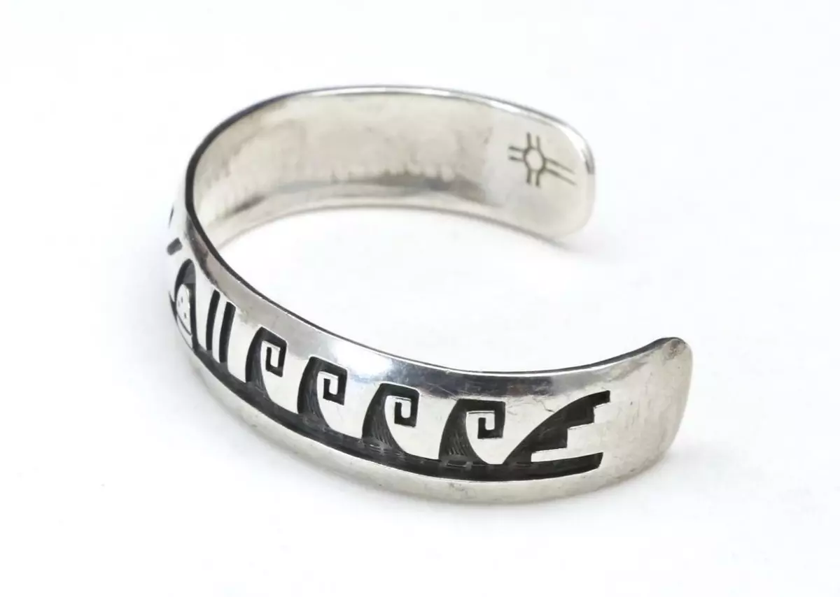 Vintage Hopi Waves Kiva Cuff Bracelet Sterling Silver Native