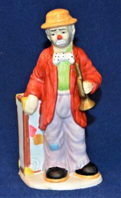 Vintage 1984 FLAMBRO Porzellan EMMETT KELLY Jr CLOWN Mit TRUMPET 7 1/2''H Figur