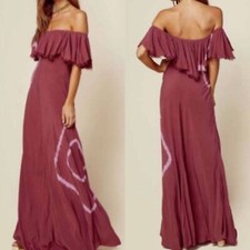 Revolve Blue Life Maroon Tie-Dyed Distressed Ruffle Rayon Maxi Dress Size Small