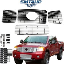 Fits 04-07 Nissan Titanarmada Solid Front Billet Grille Grill Insert Chrome 4pc