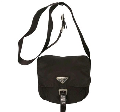 PRADA Shoulder Bag Brown Nylon Triangle Logo Size: W7.1xH6.7 in. Strap: 19.7''