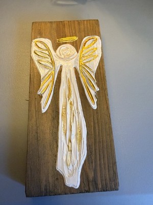 NWT Mud Pie Angel Gold Reclaimed Wood Plaque Christmas Decor