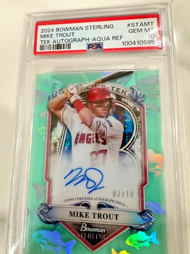2024 Bowman Sterling Sterling Mike Trout Tek Autograph Aqua Ref /10