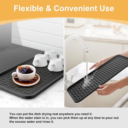 Silicone Coffee Mat, 24''X16'' Bar Mat with Detachable Dish Drying Mat - Fits un - Picture 4 of 12