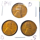 1941 P, D, S, Lincoln Wheat Cent, Penny, Fine Condition
