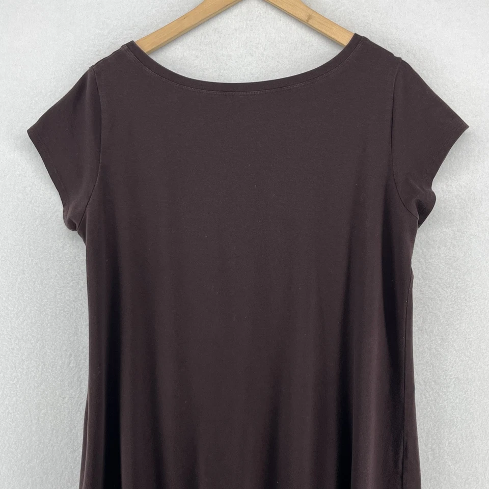 Vestido EILEEN FISHER XL Elástico Algodón Orgánico Jersey Camisa Manga Gorra Marrón Foto 4 de 4