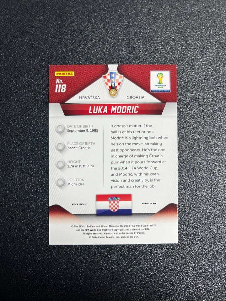 2014 Panini Prizm Fifa World Cup Luka Modric Yellow&Red Pulsar Prizm BJLJW - Image 2 of 4