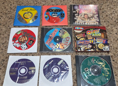 PC Lot 9 CD-ROM Vintage Old Computer Games - Yahtzee Chess Monopoly Sorry + More