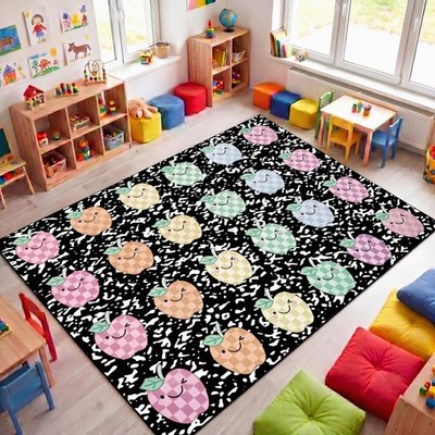 6 x 9ft Circle Time Rug Classroom Rug Apple Spots Black Multicolor Educationa...