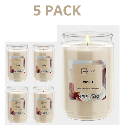Mainstays Vanilla Scented Single-Wick Large Glass Jar Candle, 20 oz New, 5 Pack