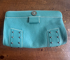 Cole Haan Blue Pebbled Satchel Top Handle Silver Hardware Inner Pockets Lined