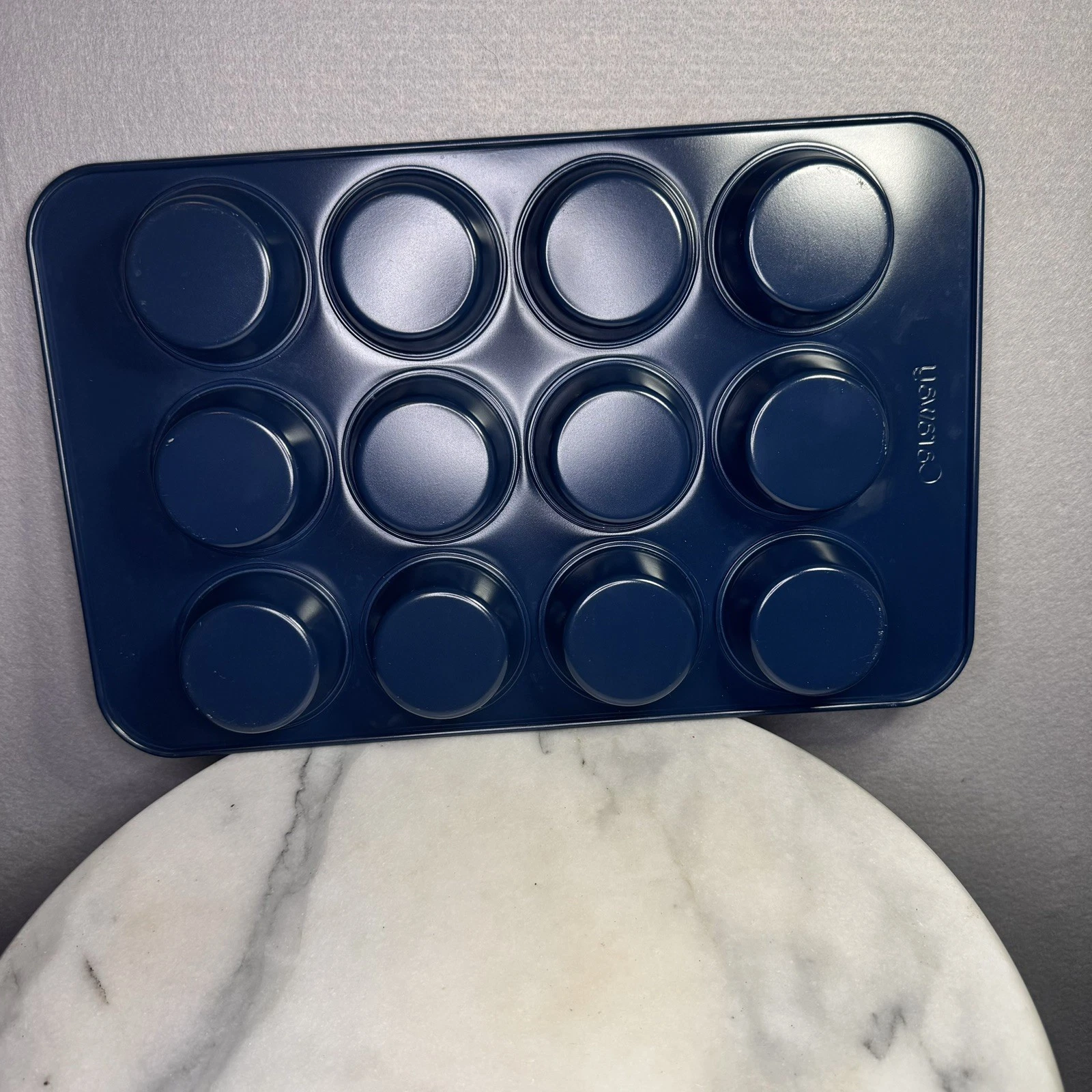 Caraway Ceramic 12-Cup Muffin Pan -Non-Stick Baking - Oven Safe 550°F Navy Blue