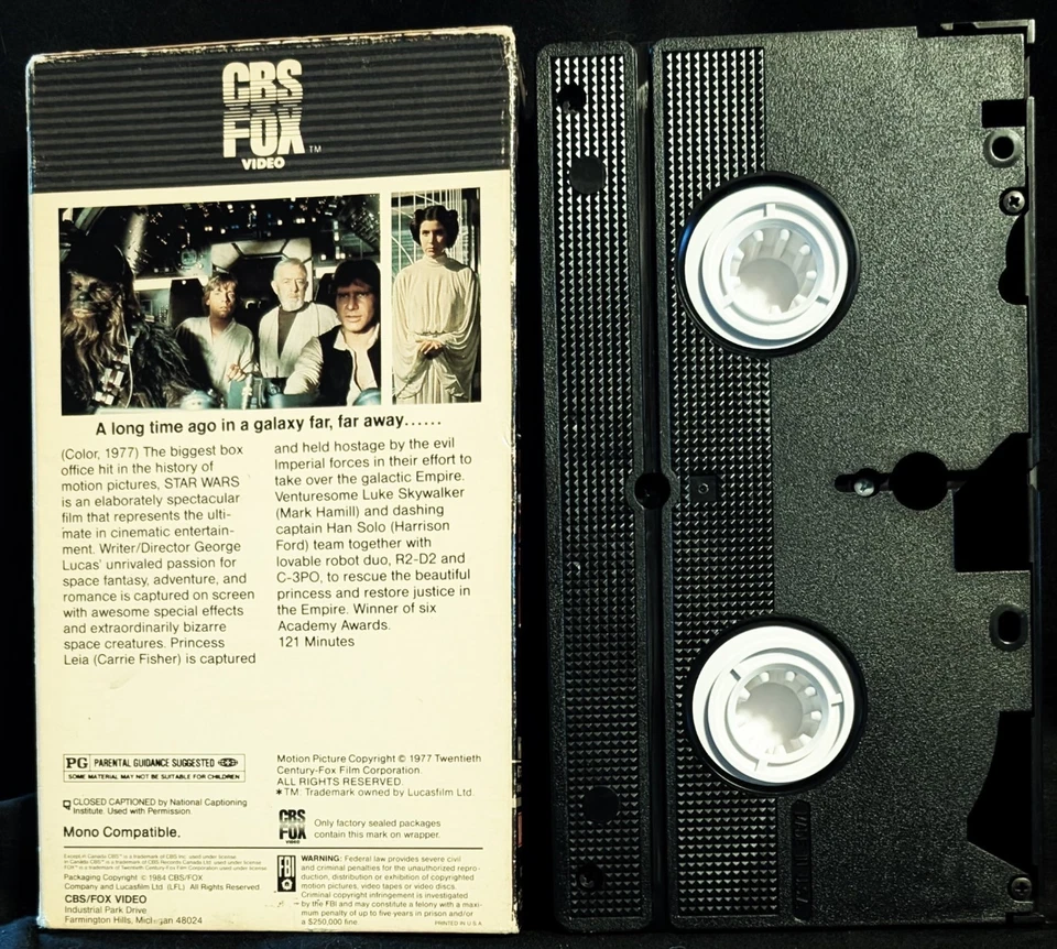 Star Wars VHS 1977 Original 1984 Release CBS FOX Hi-Fi Red Label VG PET RESCUE - Image 2 of 2