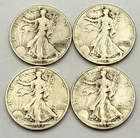 Four(4) Walking Liberty Silver Half Dollars, 1942-1945, 4 Coin Lot-Free Shipping