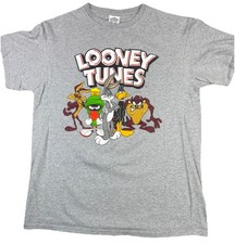 Looney Tunes Graphic T-Shirt Gray Bugs Bunny Daffy Duck Taz Men’s Medium Gray
