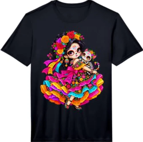 Dia De Los Muertos Sugar Skull Catrina Dead Day Women Girl Performance T-Shirt - product listing photo